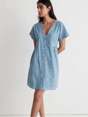 NEW WITH TAGS! Madewell Button Front Eyelet Mini Dress Blue